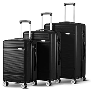 Zitahli Luggage Sets, Expandable Suitcase Set 3 Piece Luggage Set, Hardside Luggage with TSA Lock Spinner Wheels YKK Zippers, 20in 24in 28in (Black)