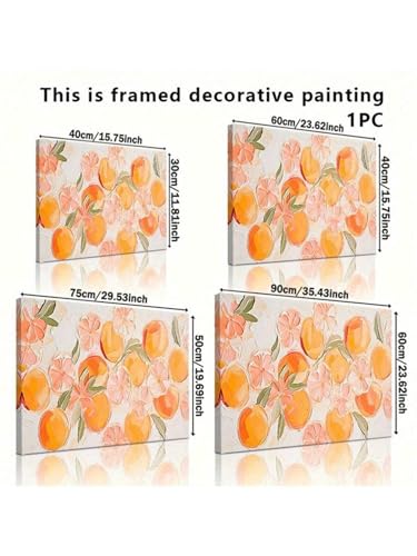 Peinture abstraite orange encadrée pour raviver un mur blanc de salon 30x45