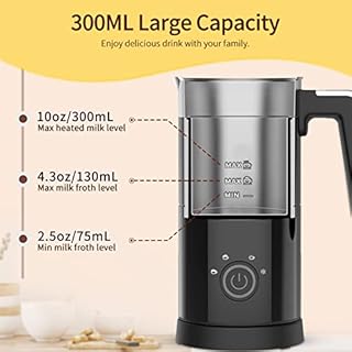 4 in 1 Milk Frother: Electric Milk Foamer with Cold & Hot Froth for Latte Cappuccino - Automatic Coffee Foam Maker 350 ml/10 oz Instant Milk Chocolate Steamer Heater