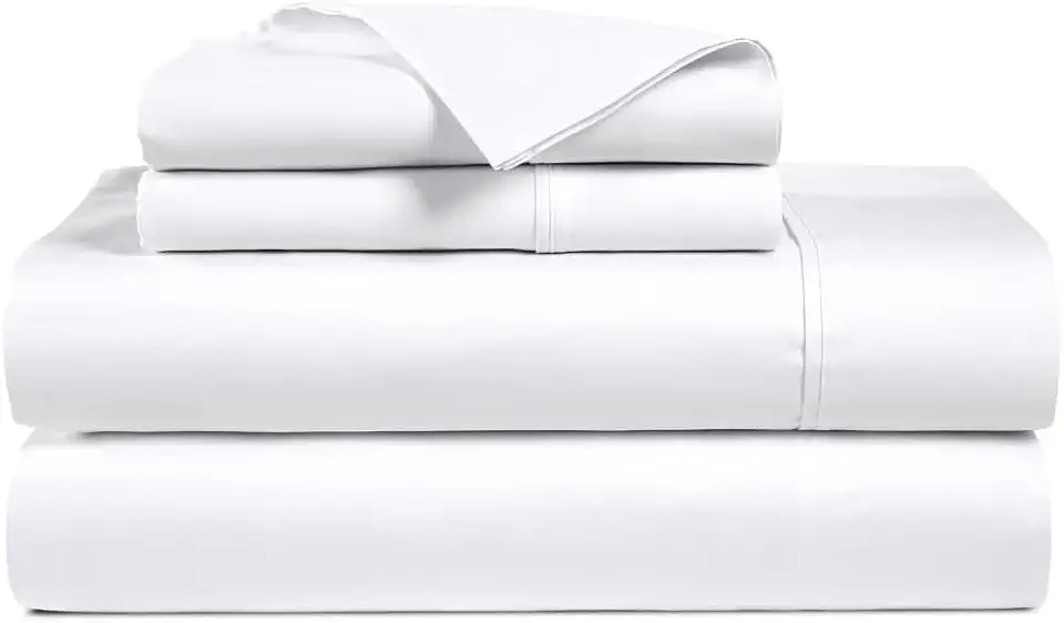 Jogo de cama de casal Bluemoon Homes, 1000 fios, algodão egípcio, lençol totalmente elástico para colchão alto de 45,7 cm, extramacio, selo Oeko-Tex, 4 peças, branco