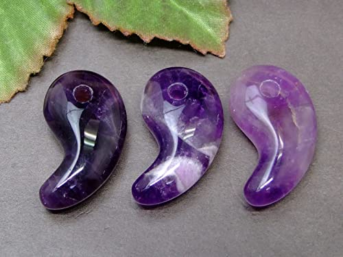 【hinryo】1個売り 31×17mm A+ 勾玉 天然石 パワーストーン (49534W アメジスト)