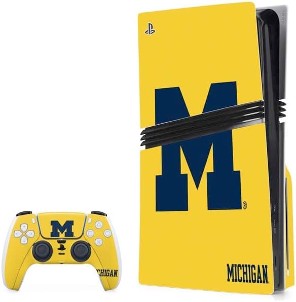 Skinit Decal Gaming Skin Compatible with PS5 Pro Disk Bundle - Officially Licensed University of Michigan M Logo Yellow Design