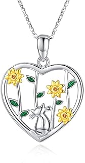 Sunflower Cat Necklace 925 Sterling Silver Animal Cat Pendant Necklace You Are My Sunshine Sunflower Necklace Cat Jewellery Gifts for Girls Women