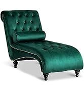 Paddie Velvet Button-Tufted Chaise Lounge Chair Leisure Sofa Chaise Chair w/Bolster Pillow, Nailh...
