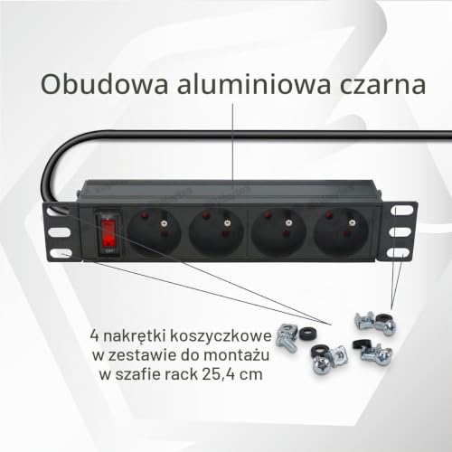 WAYTEX 37489 PDU Listwa zasilająca do regału 10 cali 4 gniazda z przełącznikiem do pudełka