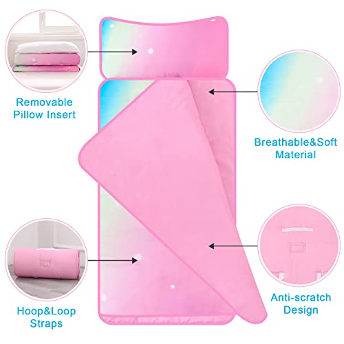 Wowelife Pink Toddler Nap Mat For Girls, Star Toddler Sleeping Bags With Pillow, Daycare Nap Mats For Preschool, Toddler Sleeping Bag Star, Soft Microfiber Kids Sleeping Bag #TOP1