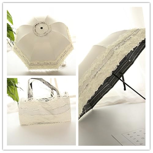 Honeystore Princess Lace Ultraviolet-Proof Folding Umbrella Anti-uv Dome Parasol Style1 Ivory