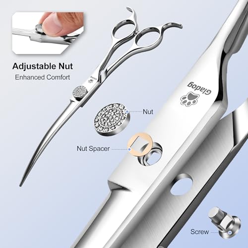 Image of GLADOG Luxury Dog Grooming Scissors Set - 7 inch Straight, 6.5 inch Thinning, 7 inch Curved Dog Shears for Grooming - 9CR Steel, Professional Grooming Kit for Dogs