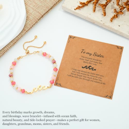 Image of Adjustable Natural Stone Bead Bracelet,Birthday Gift | Natural stone and 18K gold-plated copper adjustable wave bracelet ,birthday gift for family, friends and bestie