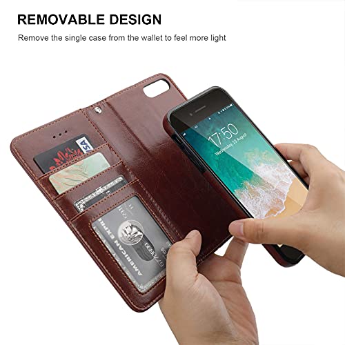 Bocasal Iphone Se (2022)/Se (2020)/8/7 Case With Card Holder Pu Leather Magnetic Detachable Kickstand Shockproof Wrist Strap Removable Flip Cover For Iphone 7/8/Se2/Se3 4.7 Inch (Brown) #TOP2