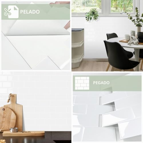 Miniatura 6 de 10-Piezas Grueso Azulejos Adhesivos Cocina, 3d Metro Blanco Adhesivo,Autoadhesivos Vinilo Baldosas Azulejos Adhesivos, Baldosa Cuarto De Baño Pared Blanco,30.5 X 30.5cm
