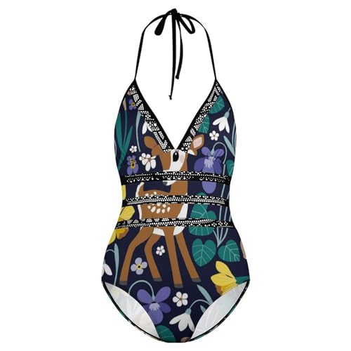 Maillot de bain une pièce avec motifs mignons de lapins et cerfs