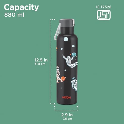 Image of Milton Arise 900 Thermosteel ISI Certified Water Bottle, 715 ml Stainless Steel, 24 Hr Hot and Cold I Leak Proof, Vacuum Insulation, for Office, School, Gym, Black Cosmo Drift