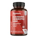 Glucosamine Chondroïtine MSM Vitamine C 180 Gélules   Enrichi en Curcuma, Acide Hyaluronique & Vit C Acide L Ascorbique   Complexe Glucosamine Chondroïtine sans OGM ni sans Gluten