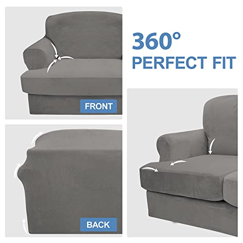 CUCRAF T Cushion Sofa Cover 3 Piece Loveseat Slipcovers, Soft Thick Velvet Couch Cover for Living Room, Washable High Stretch Furniture Protector with 2 Cushion Sofas Slipcover (Medium, Grey) by CUCRAF - Used condition - Image 8