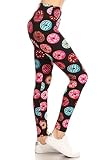 Leggings Depot High Waisted Camouflage & Multiple Print Leggings for Women-3" Yoga-R993, Donut Party