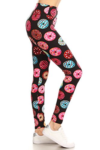 Leggings Depot High Waisted Camouflage & Multiple Print Leggings For Women-3" Yoga-R993, Donut Party, Plus Size #TOP14