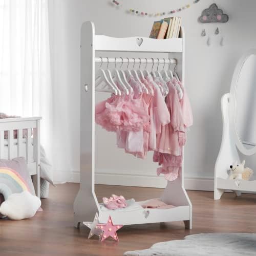 Haus Projekt Kids Rail, Dress Rail for Children, White Wooden Storage Clothing Rail Child, Girls Hand Made Dressing Up Rail, Space Saving Childrens Bedroom, Nursery Furniture