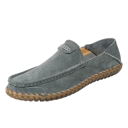 Mens Loafers Shoe Round Toe Nubuck Leather Loafer Shoes Flexible Lightweight Anti-Slip Party Slip-on
