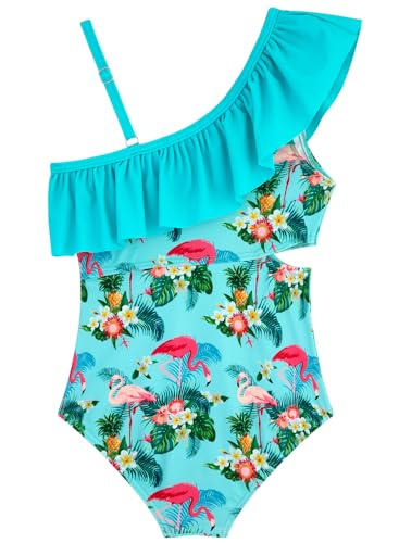 Image of Alakuoti Girls One Piece Swimsuits Cutout Ruffle Bathing Suit Quick Dry Beach Swimwear with Adjustable Strap 5-14 Years