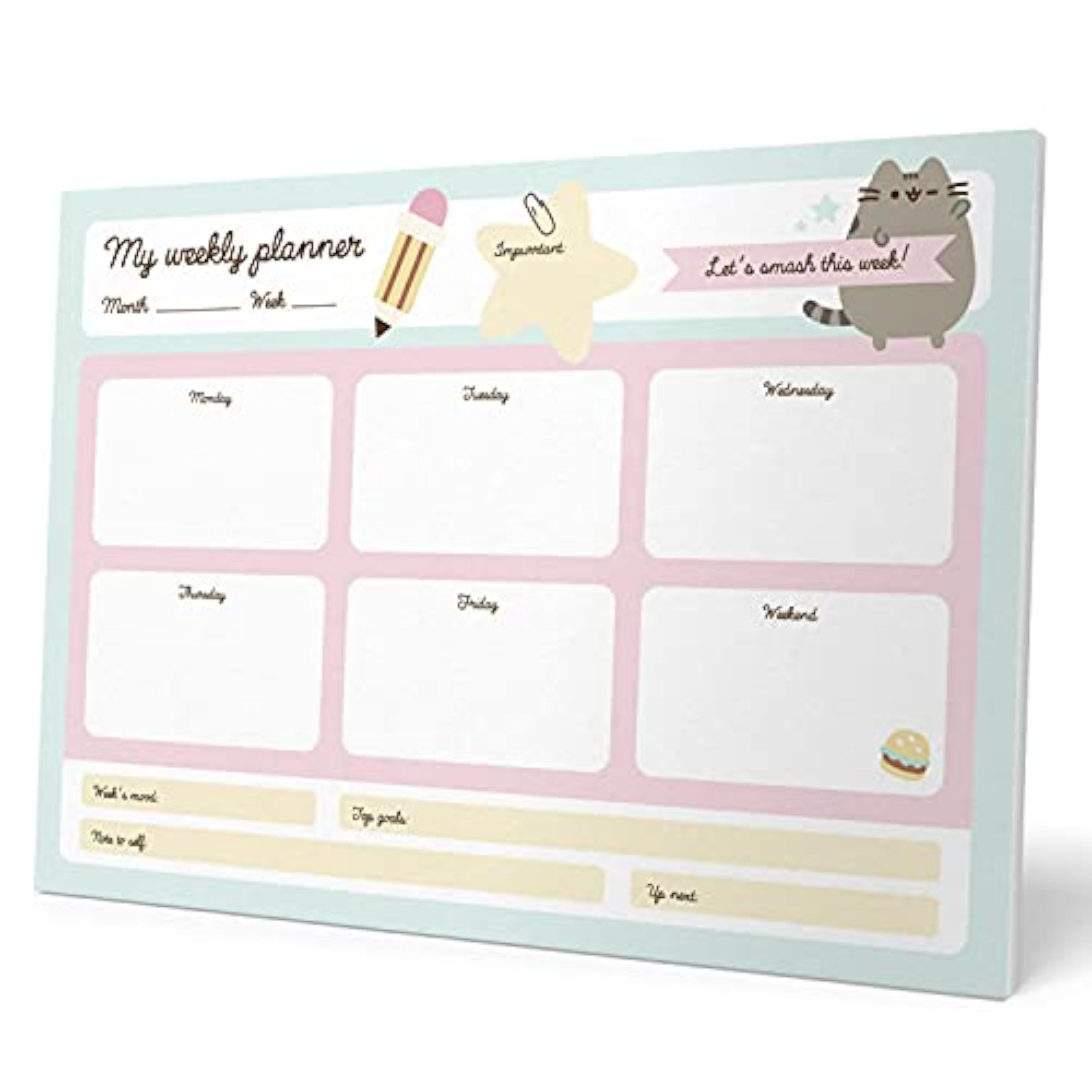 Planificador semanal A4 Pusheen Foodie - Weekly planner : Planner Sin Fecha - Organizador semanal escritorio [54 págs. con Alto Gramaje]| Papelería Kawaii