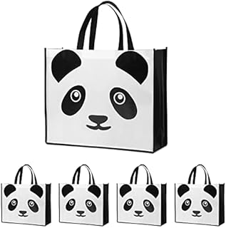 NymphFable 4 Pcs Non-woven Shopping Bags Panda Tote Bag Reusable Grocery Bags Gift Bag for Kids