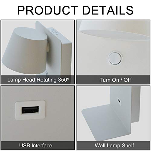 Led Wall Sconce With Usb Charging Port, Wall Light Fixtures Plug In Cord Reading Lights For Bedroom Bedside Rotation Wall Lamp With Switch 3000K Warm For Living Room Hotel-White 5.51X8.66 Inch #TOP5