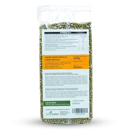 Ethnic Aahar Green Whole Mung 1000g | Protein-Rich Pulses & Lentils for Wholesome Cooking | Premium Quality Dals | Essentials for Vegan, Vegetarian, and Ayurveda-Inspired Lifestyles