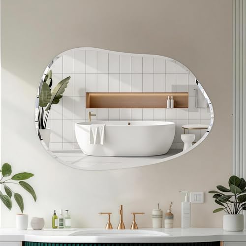 Asymmetrical Mirror, 36x24inch Special-Shaped Beveled Edge Frameless Bathroom Mirror,Irregular wall Mirror, Suitable for Living Room, Bedroom/wall/Bathroom/Makeup Area/Cloakroom。 by YUNSHANGGE - Image 2