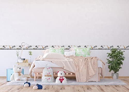 AG Design Selbstklebende Bordüre Dschungel, AWBD 8176 | Wasserfest Kinderzimmer Wand Aufkleber Dekoration | Wandbordüre für Mädchen und Junge | Folie, Mehrfarbig | Breite 500 cm x Höhe 13.8 cm