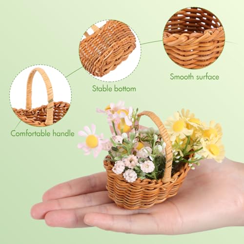 Image of UKCOCO 2 Pcs Mini Woven Basket with Handles Small Handheld Flower Basket for Wedding Favors Rustic Table Decor Candy and Mini Flower Storage 2.75 X 2.75 X 2.08 Inch