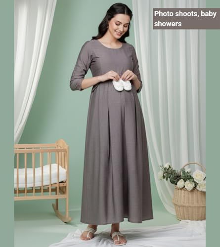 Image of DUMMY SHAPE Pregnancy Dresses for Women Cotton | Floral Anarkali Flare Kurta with Dual Nursing Zippers | Pregnancy & Breastfeeding | Feeding Kurtis | Baby Shower | Gifts for Pregnant Woman