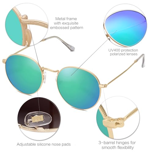 Image of SOJOS Small Round Polarized Sunglasses for Women Men Classic Vintage Shades | Lightweight Stainless Steel Frame UV400 Sun Protection Adjustable Nose Pads SJ1014