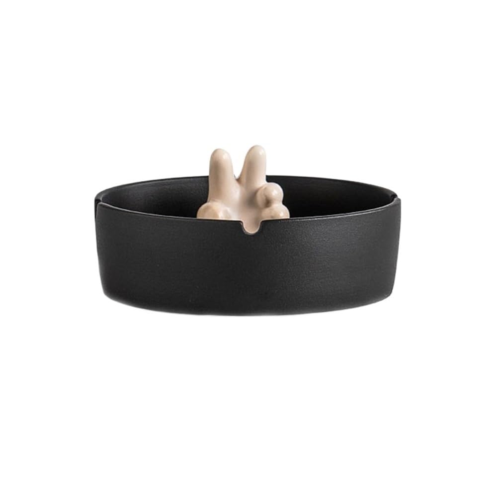 Indoor Decorative Ceramic Ashtray Accessories Tabletop Cigarettes Ashtrays for Indoor Outdoor Patio Home Office Use 3 Slot Holder Ash Tray for Desktop(Black)
