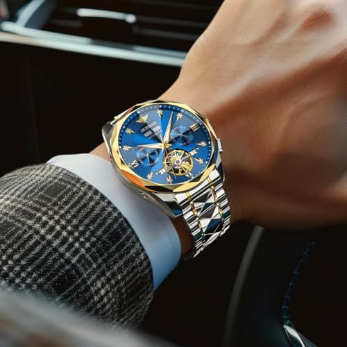 Image of OUPINKE Men's Watches Automatic Self-Winding Luxury Diamond Mirror Skeleton Mechanical Watch Date Dress Business Tungsten Steel Waterproof Luminous Wrist Watches for Men