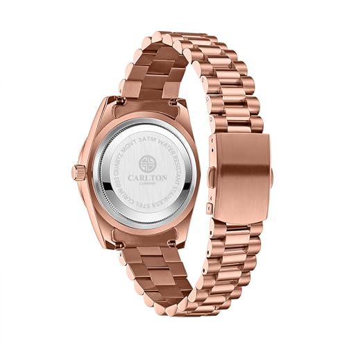 Image of Carlton London Harper Women Analog Watch, Round Dial, Stainless Steel Strap, Quartz Movement, Rose Gold Finish, 30M Water Resistant |