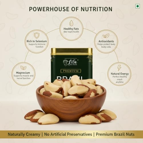 Image of LILA DRY FRUITS Brazil Nuts 250 Grams Jumbo Size Natural Raw Unsalted Rich in Selenium Healthy Snack for Energy Immunity Dry Fruits for Daily Nutrition Diet & Fitness Perfect for Gifting