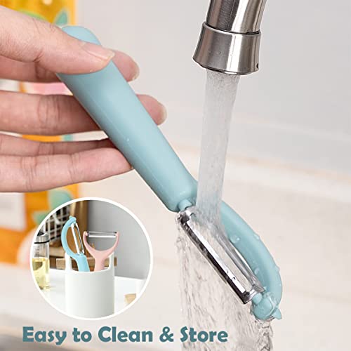 Vegetable Potato Peelers For Kitchen, 2 Pcs Fruit Carrot Veggie Peeler Set, Y & I Shaped Stainless Steel Blade Peelers, Easy To Use (Nordic Blue & Pink) #TOP4