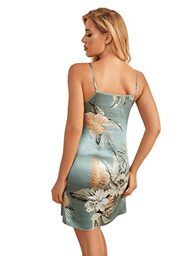 Floerns Women's Floral Print Sleeveless Satin Night Dress Sleepwear Nightgown Mint Green L #TOP1