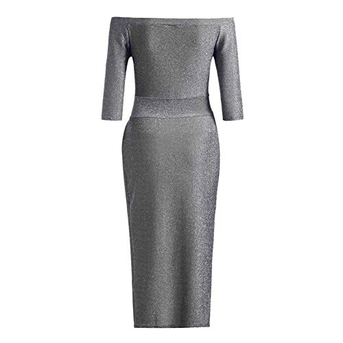 Off The Shoulder Formal Wedding Evening Party Prom Cocktail Dress Gray Womens Gown Elegant High Slit Waist Dress Large (US 12-14) Gray