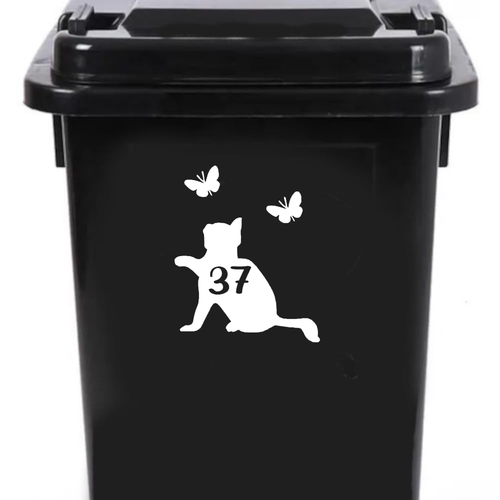 Cute Cat Chasing Butterflies Waterproof Wheelie Bin Stickers, Vinyl Material, Gifts for Cat Lovers