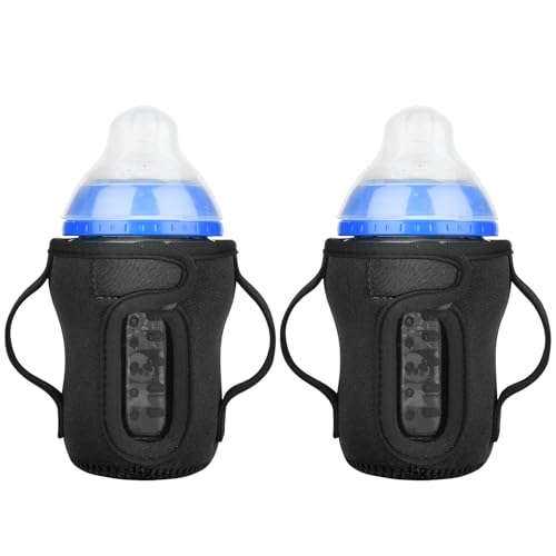 Beautyflier Glass Baby Bottle Sleeve Covers for 9oz Nature Baby Bottles with Dual Handle, 3.8mm Thicken Heat and Cold Retention Baby Bottle Sleeve (2 Black)