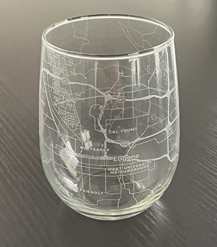 Stemless 17oz Wine Glass Urban City Map Eugene Oregon