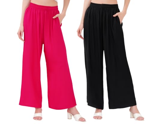 Image of Buy That Trendz Palazzo Pants for Women Rayon Elasticated Regular Fit Flared Wide Leg M to 6XL Pack of 2