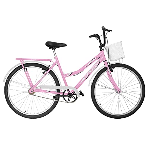 Bicicleta de Passeio Ultra Bikes Esporte Summer Vintage Retrô Line Aro 26 Reforçada Freio V-Brake Feminina Rosa Bebê/Branco
