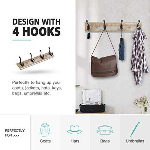 Ytjg Coat Rack Wall Mounted, Entryway Wall Coat Rack With 4 Rustic Coat Hooks, 17” Vintage Pinewood Coat Hanger Hat Rack For Wall, Wall Hook Rack For Hanging Coats Keys Hats #TOP3