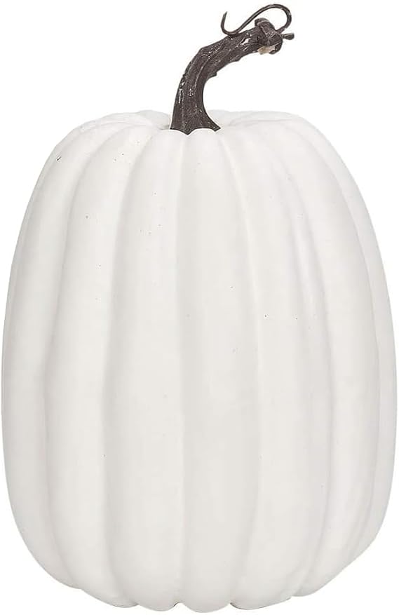 Lucakuins 8 Inch Large Artificial Pumpkins DIY White Decorative Foam Pumpkins Cute Fake Pumpkins for Hallween Autumn Harvest Home Decorations (White, 8 in)