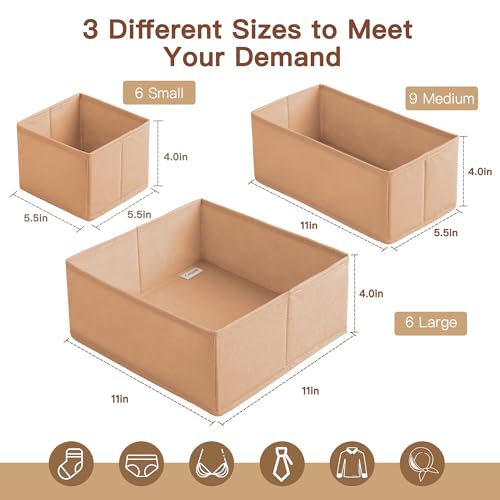 Criusia Drawer Organizer Clothes, 21 Pack Dresser Organizer for Baby Clothes, Underwear, Sock - Foldable Closet Organization and Storage Dividers Bins for Nursery, Bedroom (Brown) - Image 2