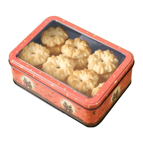 Caja de lata de Halloween, organizador de metal rectangular portátil, caja de latas vacía para galletas, caja rectangular de metal, caja de latas de metal vacía festiva para aperitivos y chocolate