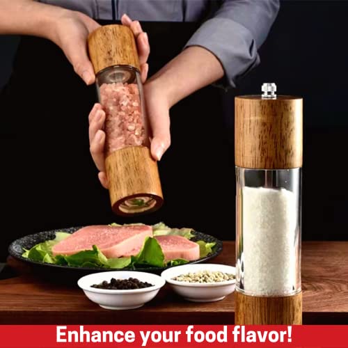 Premium Wooden Salt And Pepper Grinder Set With Tray - Pepper Grinder Mill Set With Wood Tray -Carbon Steel And Ceramic Core Shaker-Salt Grinder Set- Timbers Kitchen (Rubberwood) #TOP2